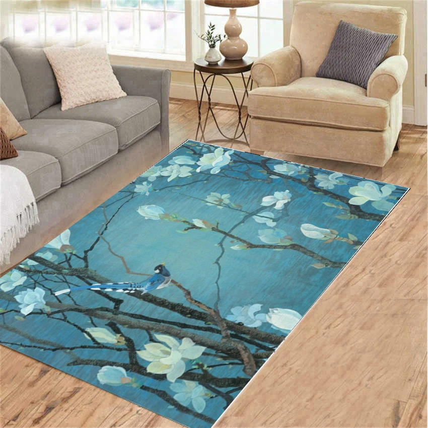 

new style tree and brid Flannel Carpet for Living Room Brid Pattern Print Indoor Area Rugs Home Floor Mat Sofa Carpets