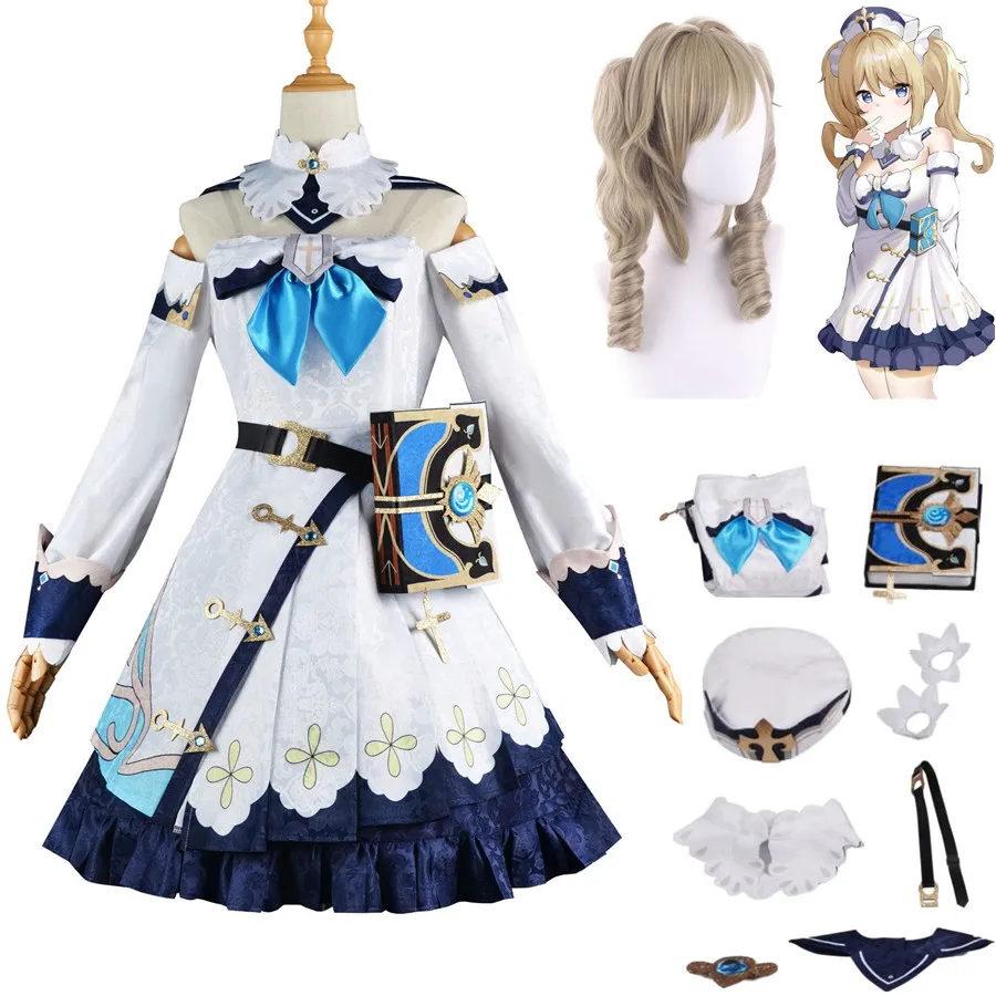 

Anime Genshin Impact Game Barbara Cosplay Costume Necklaces Ornaments Dress Wig Hat Man Woman Adult Halloween Kawaii Lolita Suit