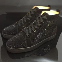 hot fashion italy style high top sneakers men rhinestone shoes suede leather dress shoes loafers flats trainers red bottoms