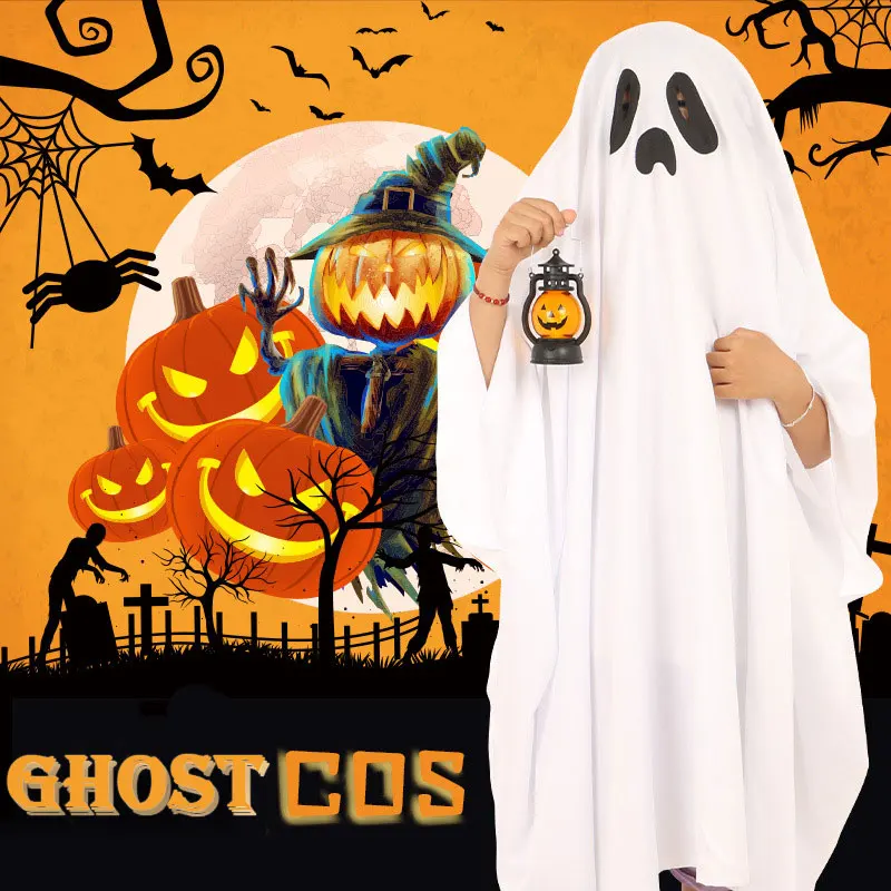 

Милая Детская накидка на Хэллоуин призрак белая плащ ужас косплей костюм на Хэллоуин Джек-о-фонарь смешная косплей одежда костюмы подарки