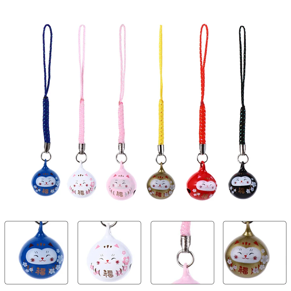 

6 PCS Wind Chime Bells Japanese Keychain Mini Bell Japandi Decor Lucky Cat Ornament Key Chain Japanese Bells