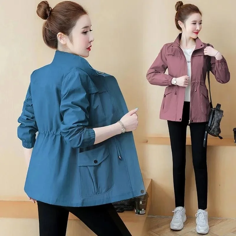 

Windbreaker Jacket Women Spring Autumn Outwear Tops 2023 New Waist Jackets Blue Black Fashion Cardigan Coat Female Outerwear