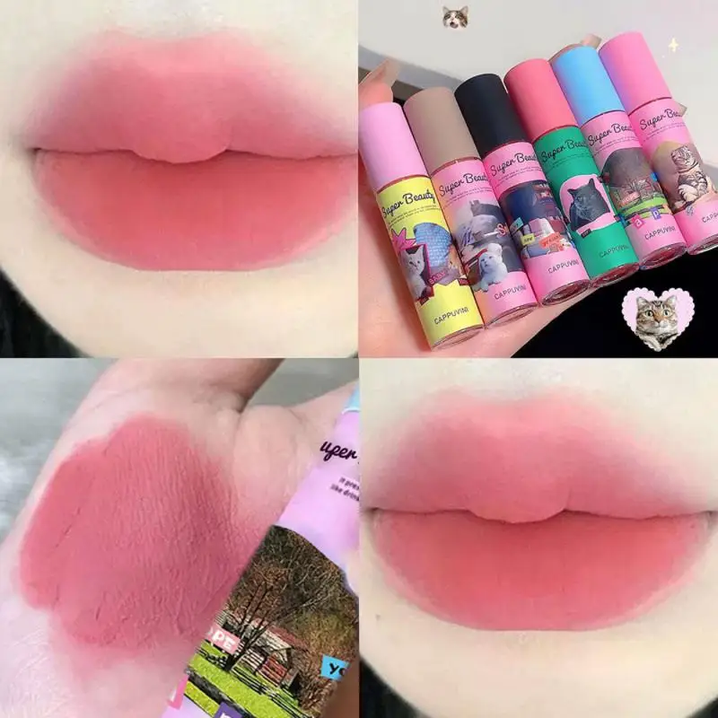 

Lip Mud Velvet Matte Lipstick Cute Cat Lip Glaze Waterproof Long-lasting Soft Mist Cheek Rouge Tint Cosmetics Makeup For Woman