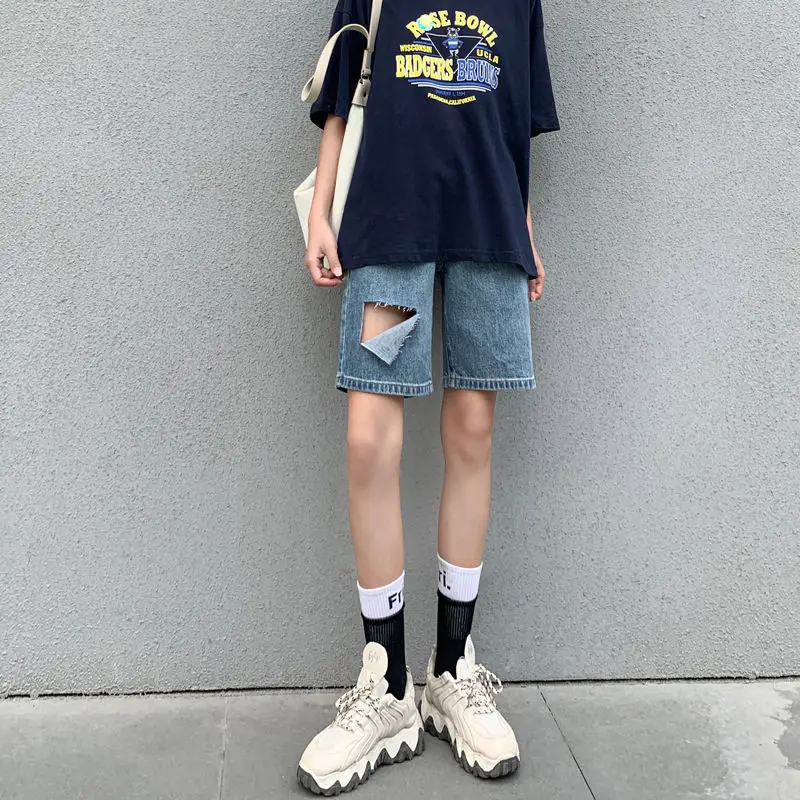 Bermuda Denim High Waisted Shorts Woman Women's Cycling Shorts Summer Sports Long Y2K Cute Shorts Female Jeans Streetwear Korea