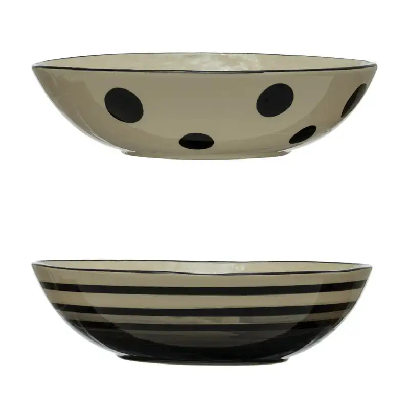 

Creative Co-Op Set of 2, 10" Round Stoneware Server Bowl, Hand Painted