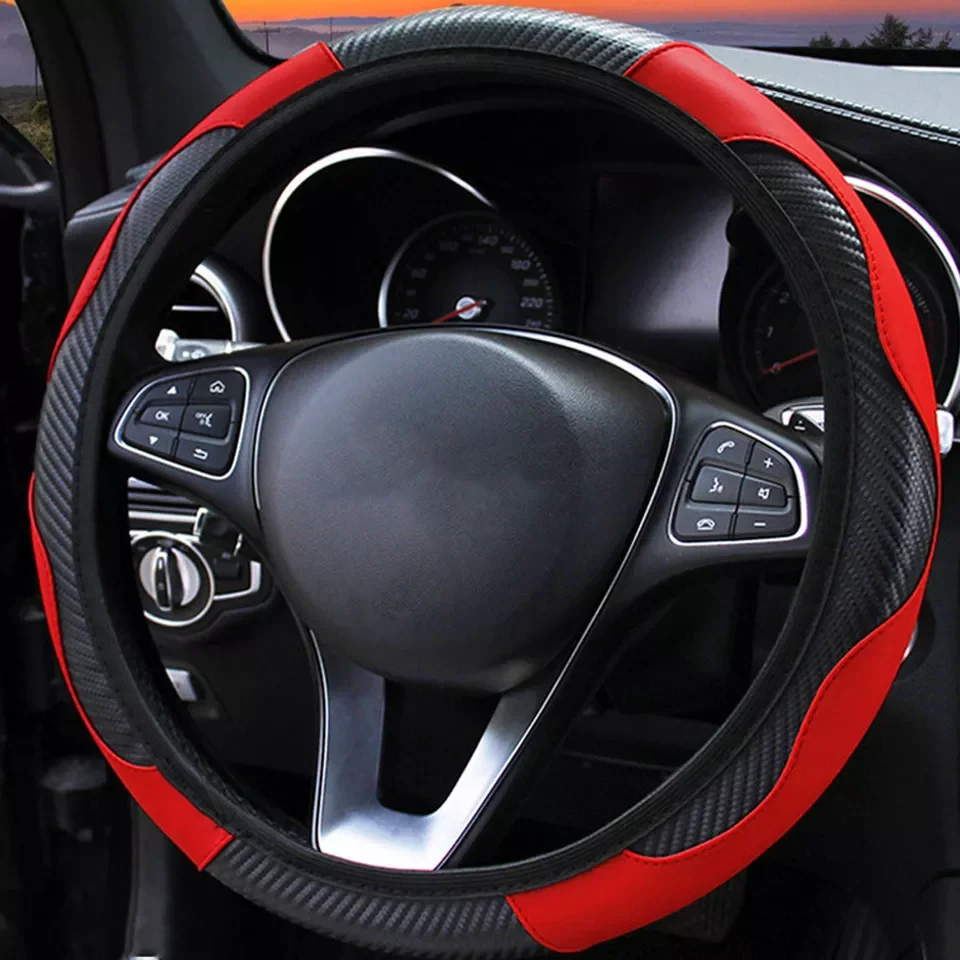 

Steering Wheel Cover Breathable Anti Slip PU Leather Steering Covers Suitable 37-38cm Auto Decoration internal Accessories