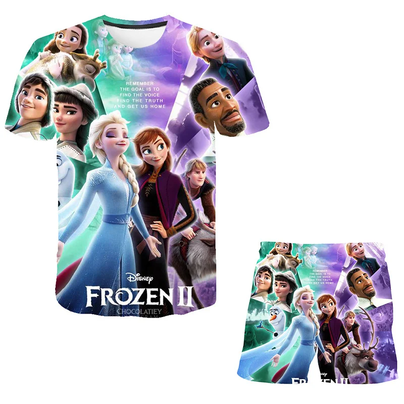 

Frozen 2 Girls Clothing Set 2023 Summer Kids Clothes Elsa Anna Tee Shirts+Shorts Children Clothing Disney Series Casual Outfits