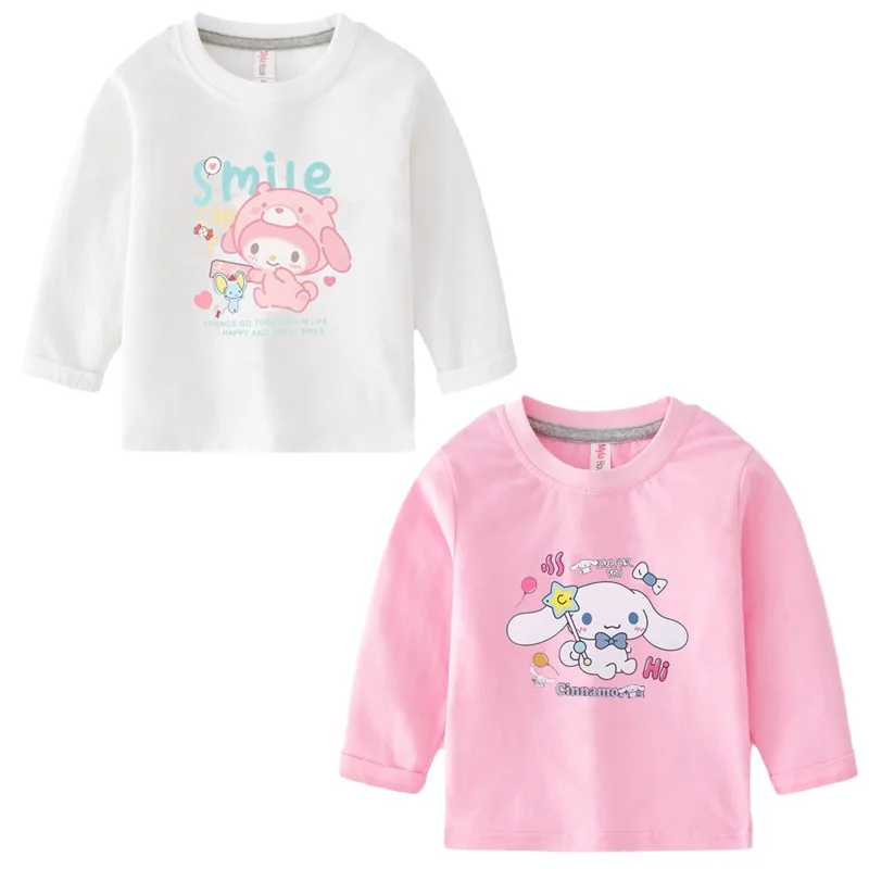 

Cartoon Sanrios My Melody Cinnamoroll Printing Cute Children's Fashion T-shirt Kawaii Cotton Loose Long Sleeved Top Bottom Shirt