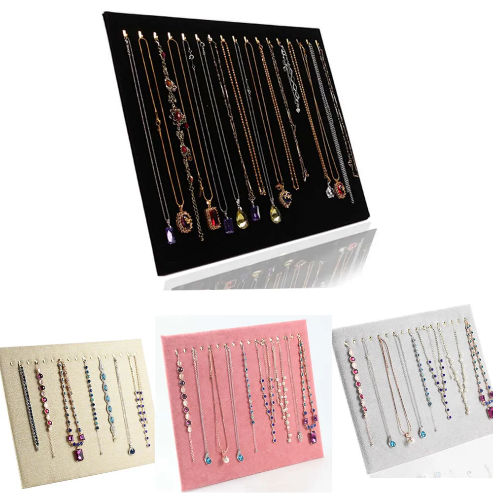 17 Hooks Jewelry Box Stand Holder Rack for Necklaces Bracelet Chain Organizer Storage Display Tray Velvet Frame Props Wholesale