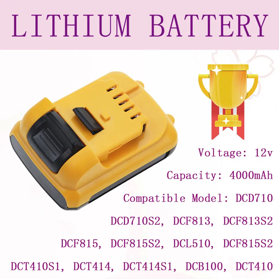 

4000mAh Replacement DeWalt DCB120 Li-Ion Battery 12V Battery DCB123 DCB125 DCB124 DCB122 DCD710 Power Tool Battery