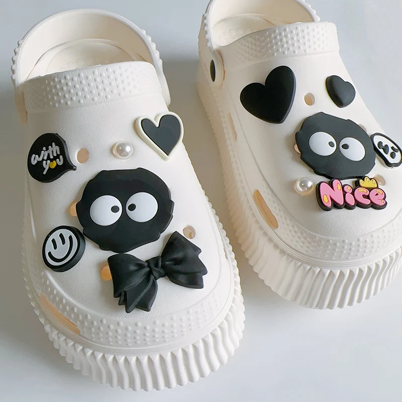 Goth Cartoon Black Eggette Briquet Charms For Shoes DIY PVC Heart Bowknot Nice Letter Shoe Clogs Decoration Gothic Jewelry Gifts