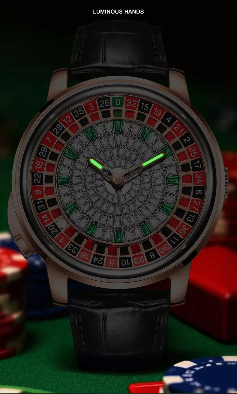 Фото HANBORO Мужские автоматические часы 43 мм Механические наручные часы One Clicke Play Roulette Game 118 шт. Хрустальный циферблат Сапфировый светящийся №4