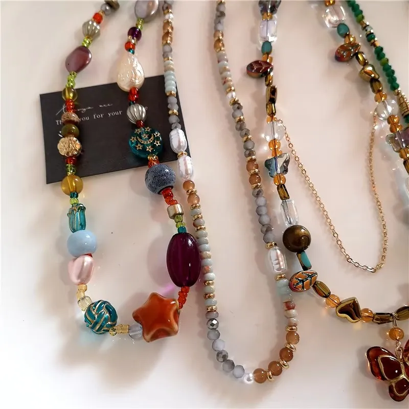 Цветное колье ручной работы из бисера акриловая бабочка металлическое ожерелье