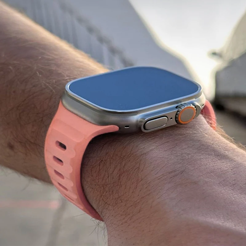 Sport Band For Apple Watch 8 7 Series 44MM 45MM Soft Silicone Rubber Watchband Strap For iWatch 6 5 4 3 2 1 42MM 49MM Bracelet