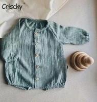 criscky korean infant baby boys girls cotton cardigan jumpsuit solid long sleeve clothes spring autumn toddler baby romper