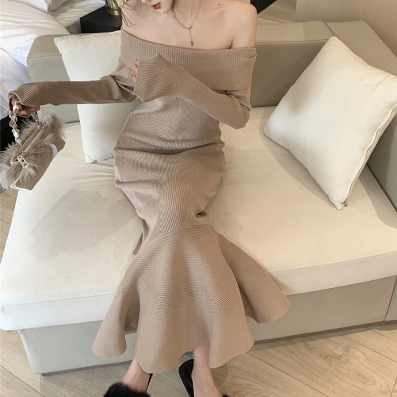 

Женское облегающее платье с длинным рукавом, облегающее длинное платье-труба в Корейском стиле ретро, осень 2022