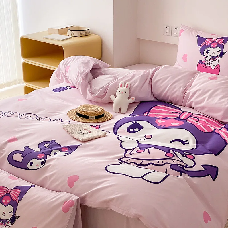 

Sanrios Kuromi Cartoon my Melody Bedding Cinnamoroll Pillowcase Bed Sheets Four-Piece Set girl soft Cotton Dormitory Household
