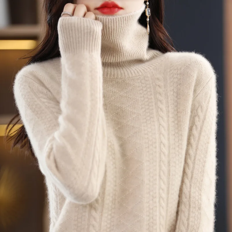 

Качественный женский свитер с высоким воротником из 100-ной шерсти на осень и зиму, короткий кашемировый пуловер в Корейском стиле, джемпер