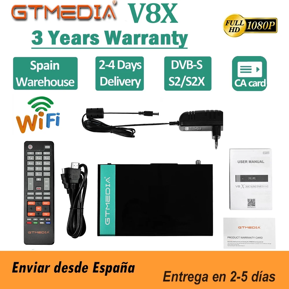 2022 V8 NOVA,GTMEDIA V8X DVB-S/S2/S2X спутниковый ТВ-приемник, декодер, встроенный 2,4G wifi, H.265,CCam,M3u ТВ-приставка, в наличии в Испании