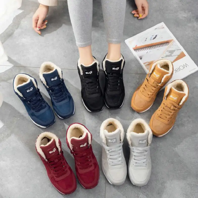 Women Boots Casual Ankle Boots For Winter Shoes Nice Women Warm Fur Winter Sneakers Couple Black Botas Mujer Plus Size Botines