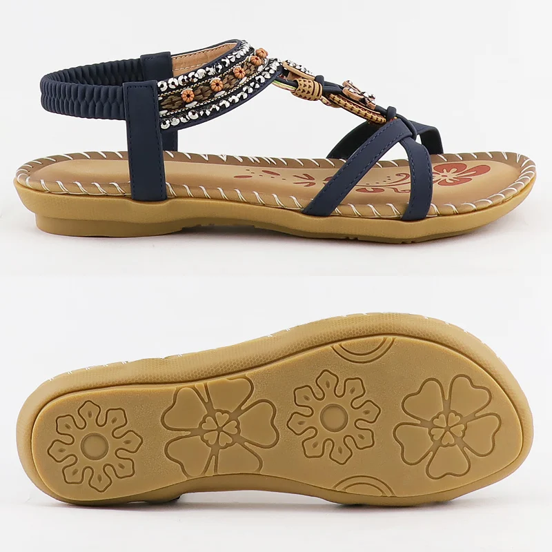 Sandals for Women Casual vintage Rhinestone Platform Sandals Summer Beach Shoes Soft Elastic Band Ladies Sandals