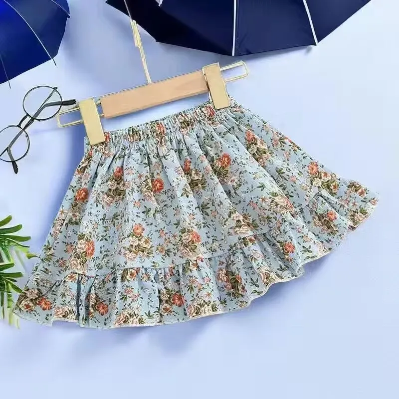 

2023 Girls' shorts wear a new summer female treasure foreign style little girl skirt with chiffon floral skirt