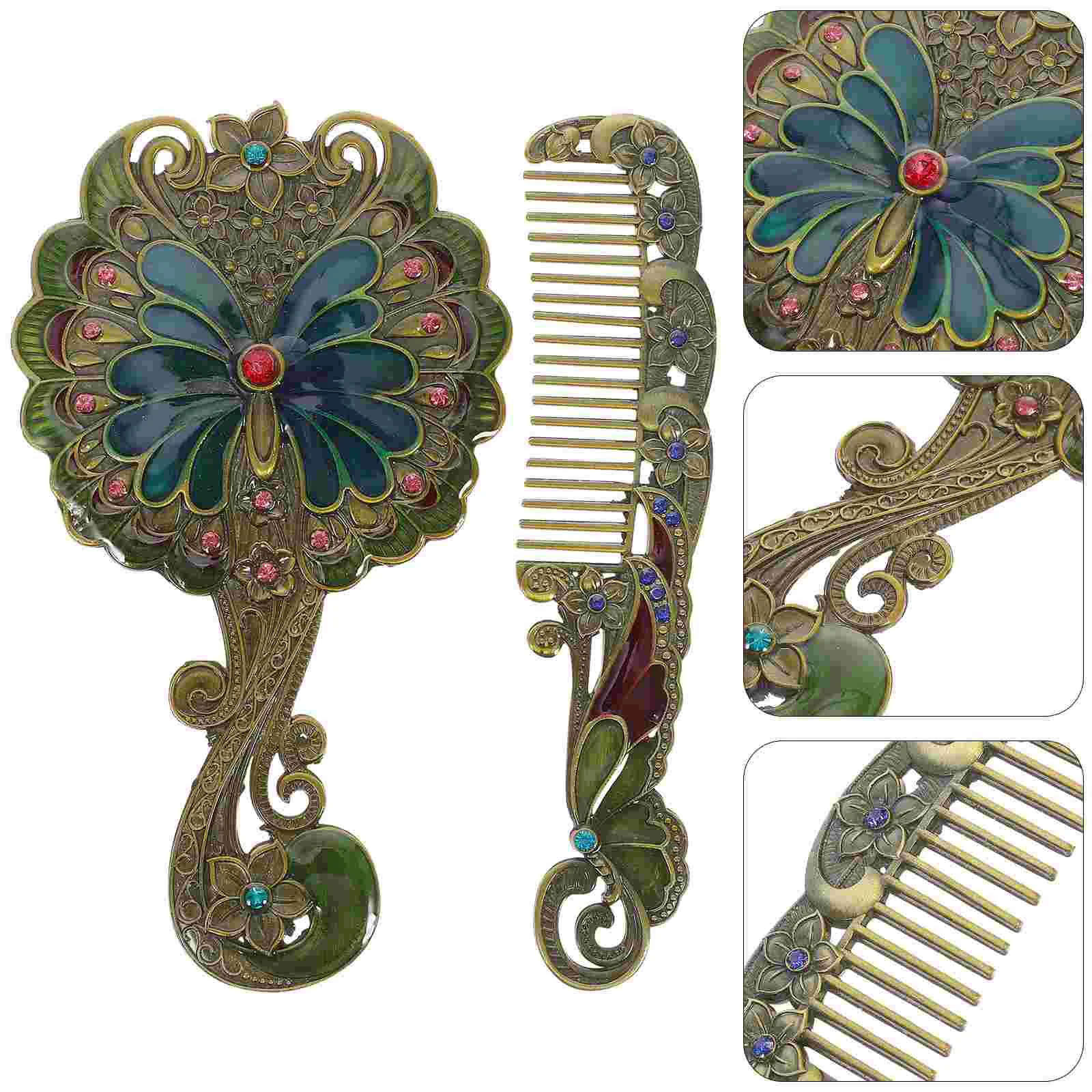 

Зеркальный ручной винтажный Макияж Компактный туалетный гребень декоративная настольная ручка овальные расчески для волос Набор для увел...