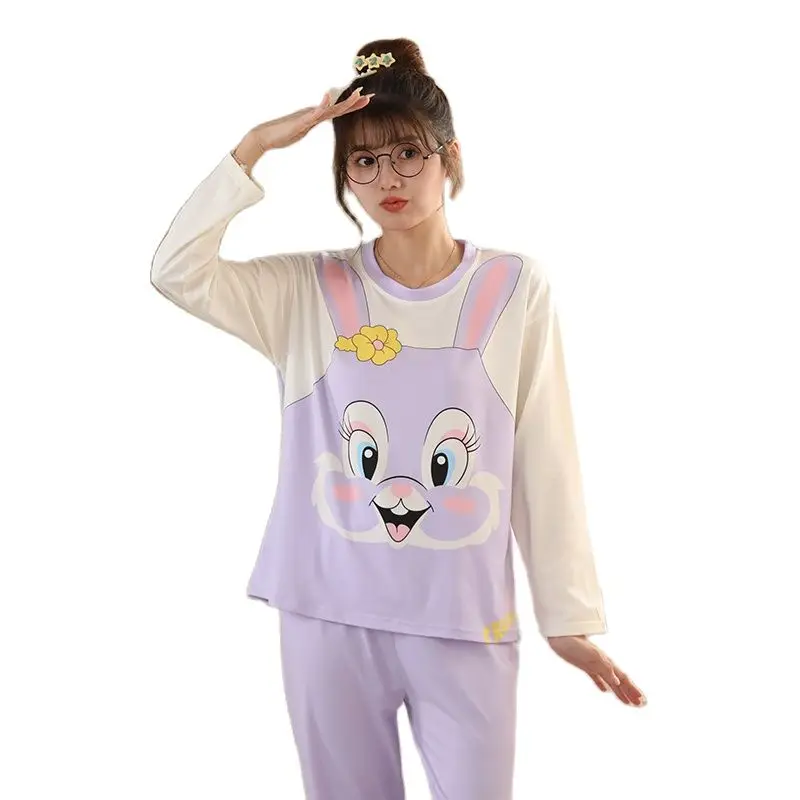 Disney Cartoon Cute Kawaii Rabbit Pajamas Female Winter Autumn Long Sleeve Soft Pajamas Set Ladies Sleepwear Christmas Gift