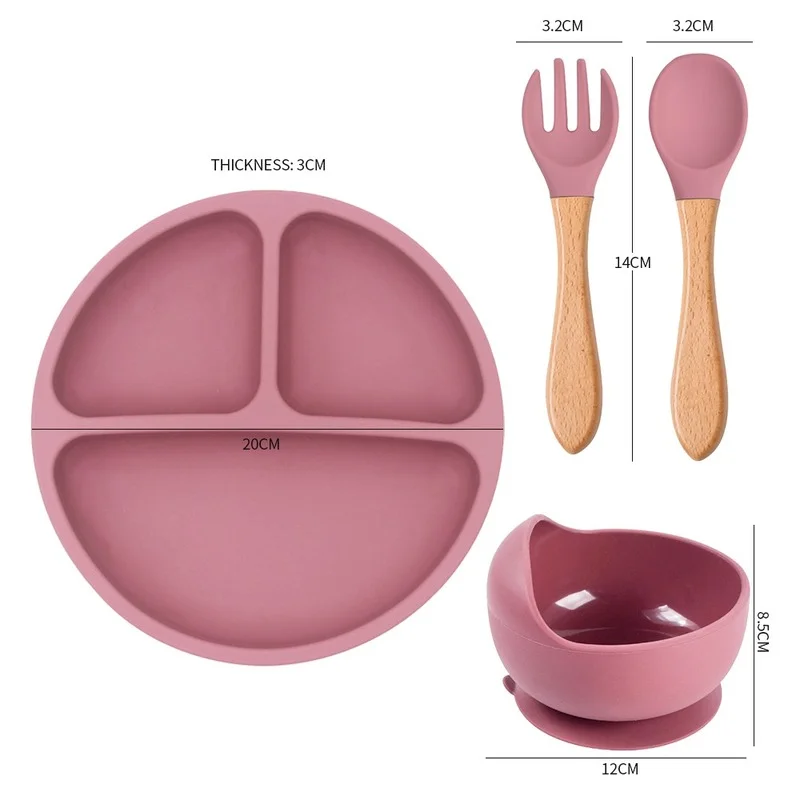 Baby Silicone Tableware Food Supplement Suction Bowl Baby Feeding Spoon Fork Divided Plates Dinner Plate images - 6