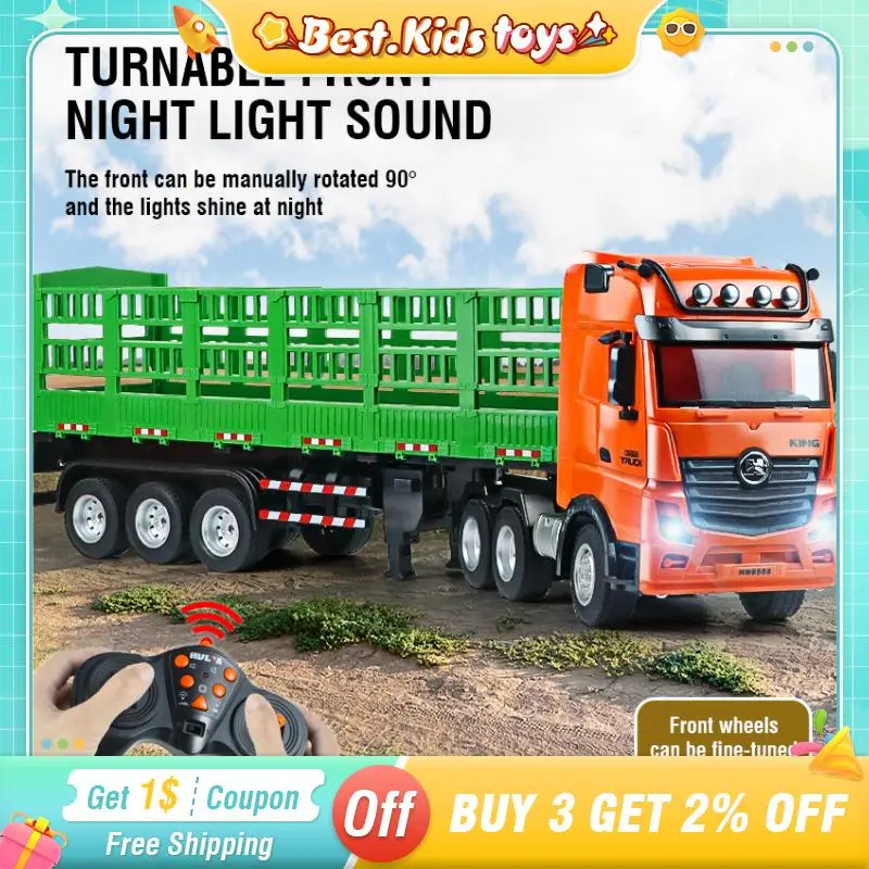 1:18 RC Transporter High Hurdle Truck 9CH Semi Trailer With Sound Light Remote Control Rotation Engineering Vehicle Kids Toys