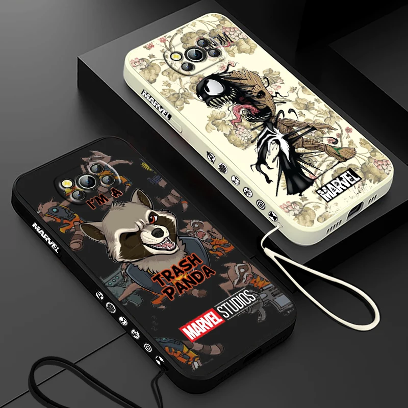 Милый чехол Marvel Groot для Xiaomi Poco Cover X4 X3 F4 NFC M6 M5 M4 M3 GT S Pro 4G 5G Liquid Left Rope Phone Case