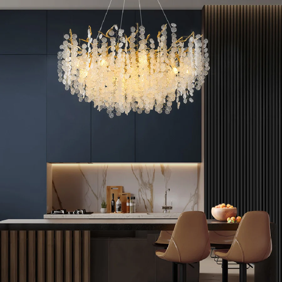 

Modern Glass Ceiling Branch Chandelier Luxury Cristal LED Hanging Lamp For Living Room Gold Home Indoor Island Light Fixtures