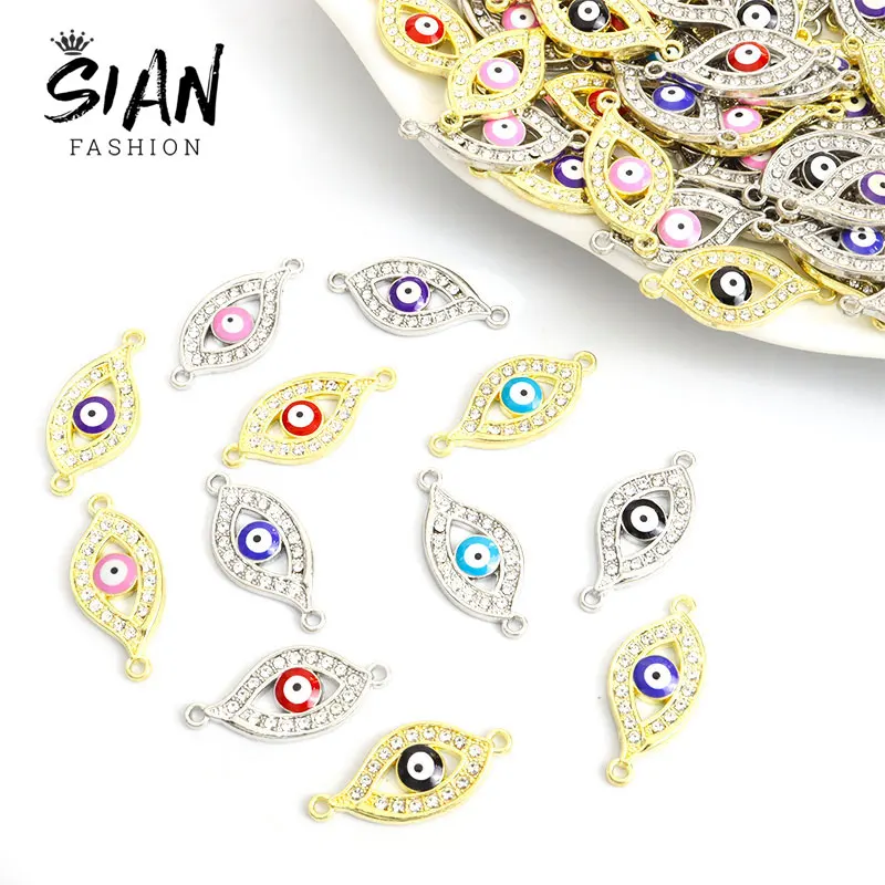 

10pcs Lucky Evil Eye Enamel Charm Connector Crystal Rhinestone Turkish Eyes Charm DIY Bracelet Necklace Making Findings Gifts