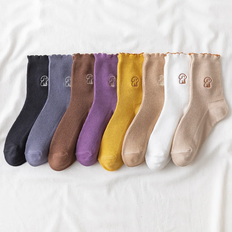 

Autumn socks embroidery puppy lace middle tube socks students comfortable and leisure lovely female socks neutral socks