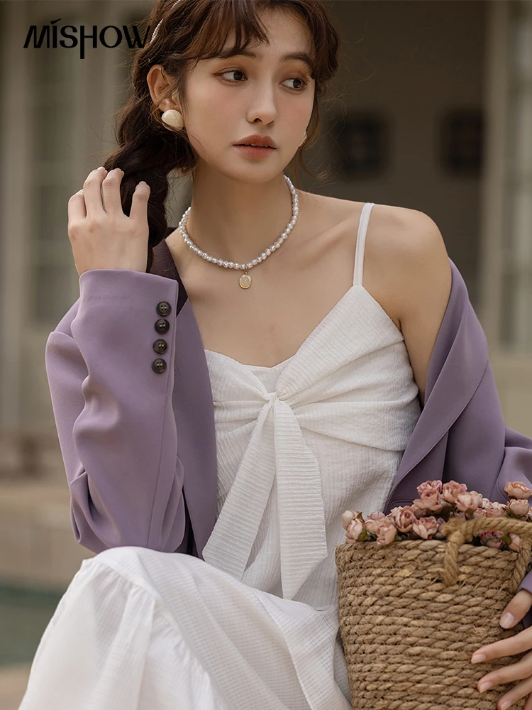 

MISHOW Design Bow Tank Tops for Women Spring Summer V Neck Adjustable Shoulder Strap Gentle Solid Sweet Female Vests MXC11D0075