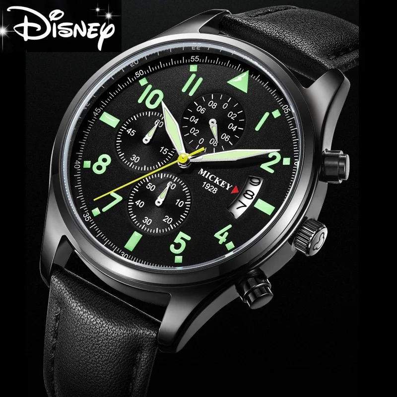

Disney For Mens Watch Chronograph Japan Quartz Wristwatch Three Sub-Dials Mickey Mouse Blue Ray Coated Glass New Date Male Clock