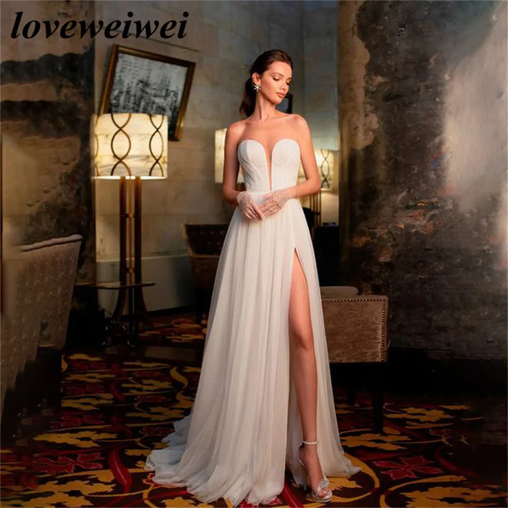 

Ivory Sweetheart Charming Wedding Dress Elegant Chiffion Wedding Gown Side Split Bridal Dress Sexy Bridal Gown vestido novia