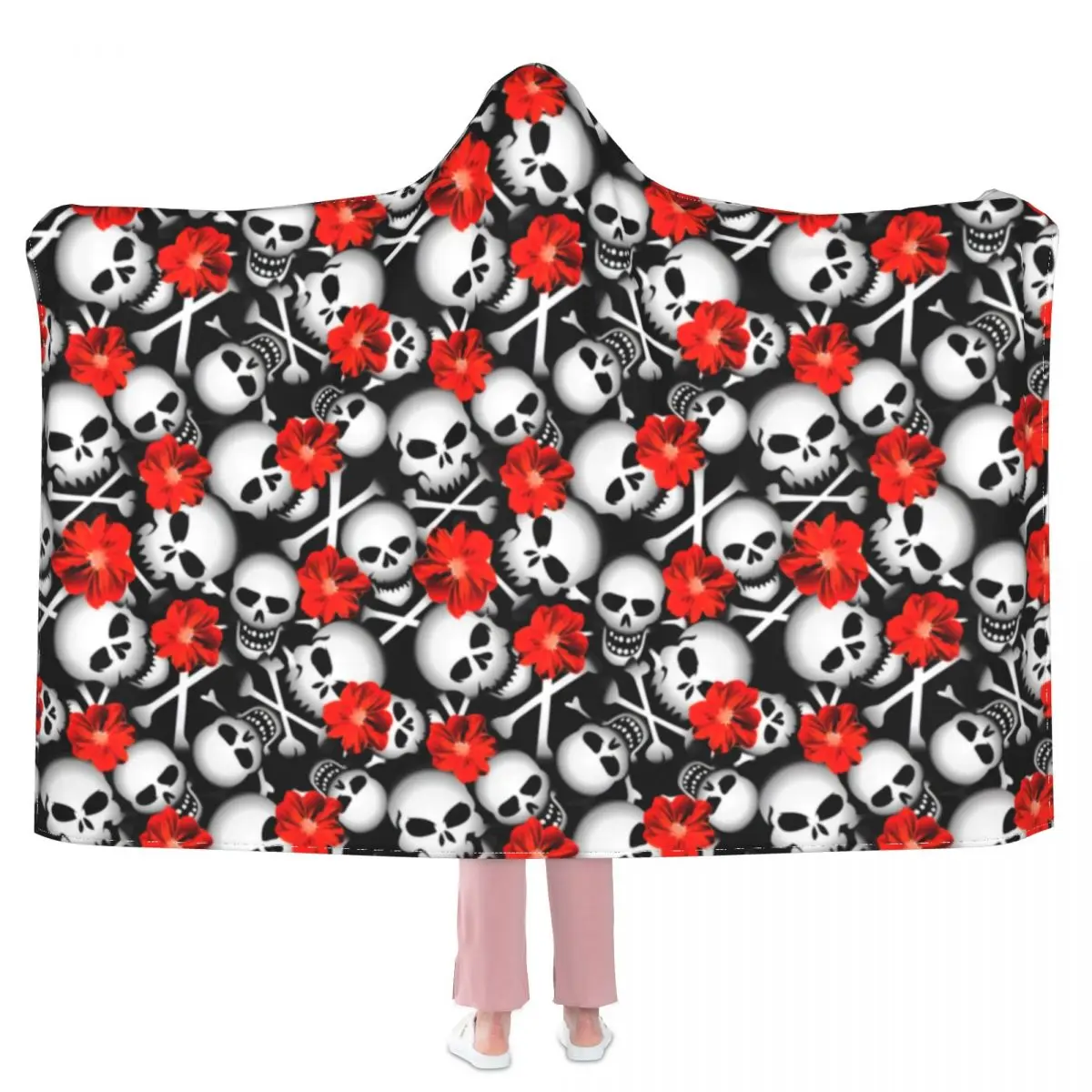 Супермягкое Флисовое одеяло с капюшоном и принтом красных цветов |