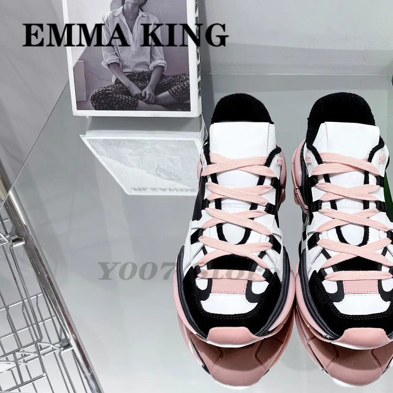 

2022 Designer Platform Women Sneakers Round-Toe Leather Cross Lace Up Daddy Shoes Casual Trainering Women Summer Vulcanize Shoes