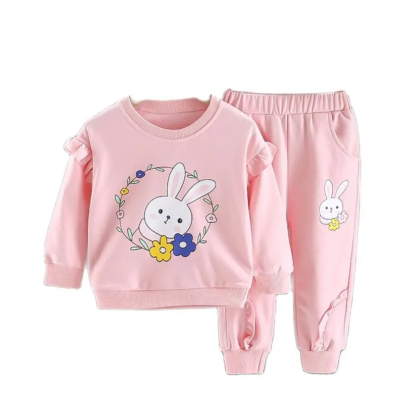 

Весенне-осенние комплекты одежды с принтом для маленьких девочек комплект из футболки и штанов для малышей, детский спортивный костюм с дли...