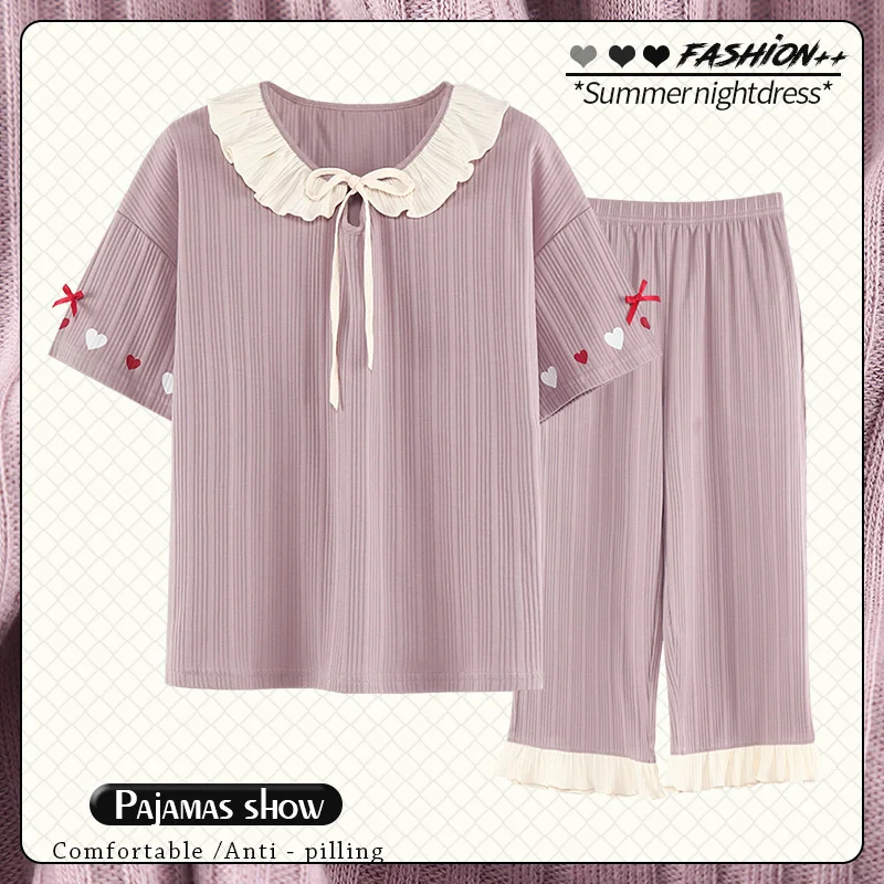 Pajama Women's New Summer Capris Korean Version Sweet Palace Style Home Suit Can Be Worn Out Recommended