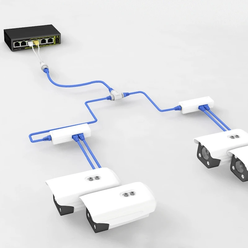 

POE Camera Simplified Cable Connector Splitter 2-in-1 Cable Connector Three-way RJ45 for Head POE Camera Install