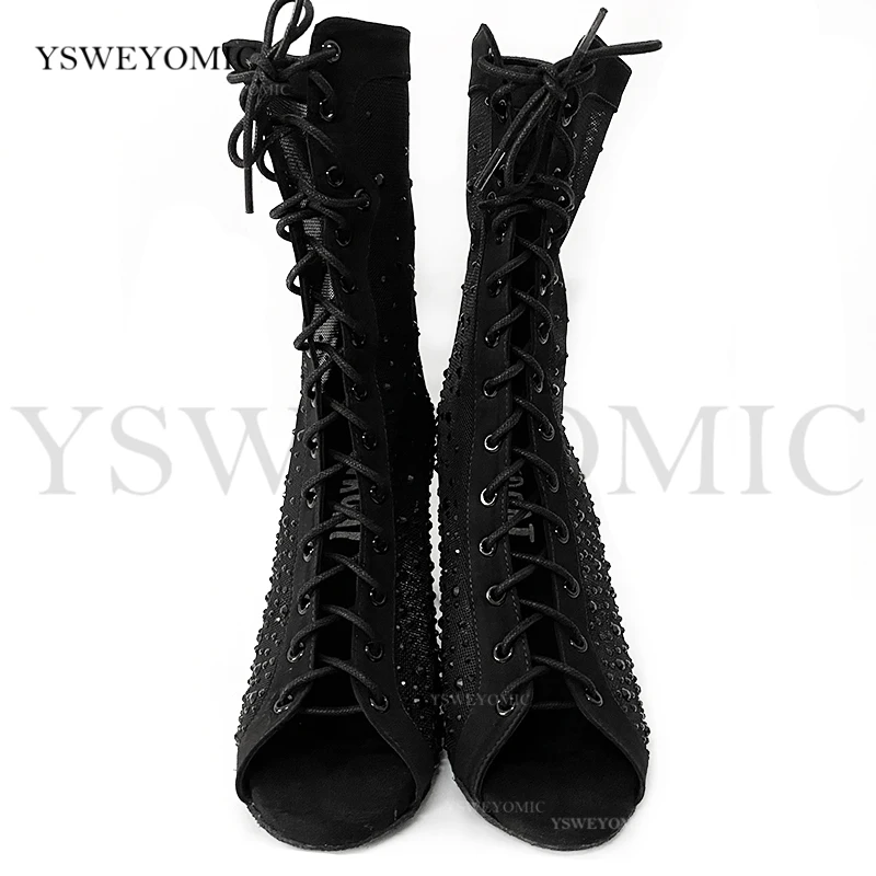 Strass Latin Women Dance Shoes Black Ladies Dance Boots Salsa Tango Indoor Sport For Women's Ballroom Dancing Shoes Dance heels