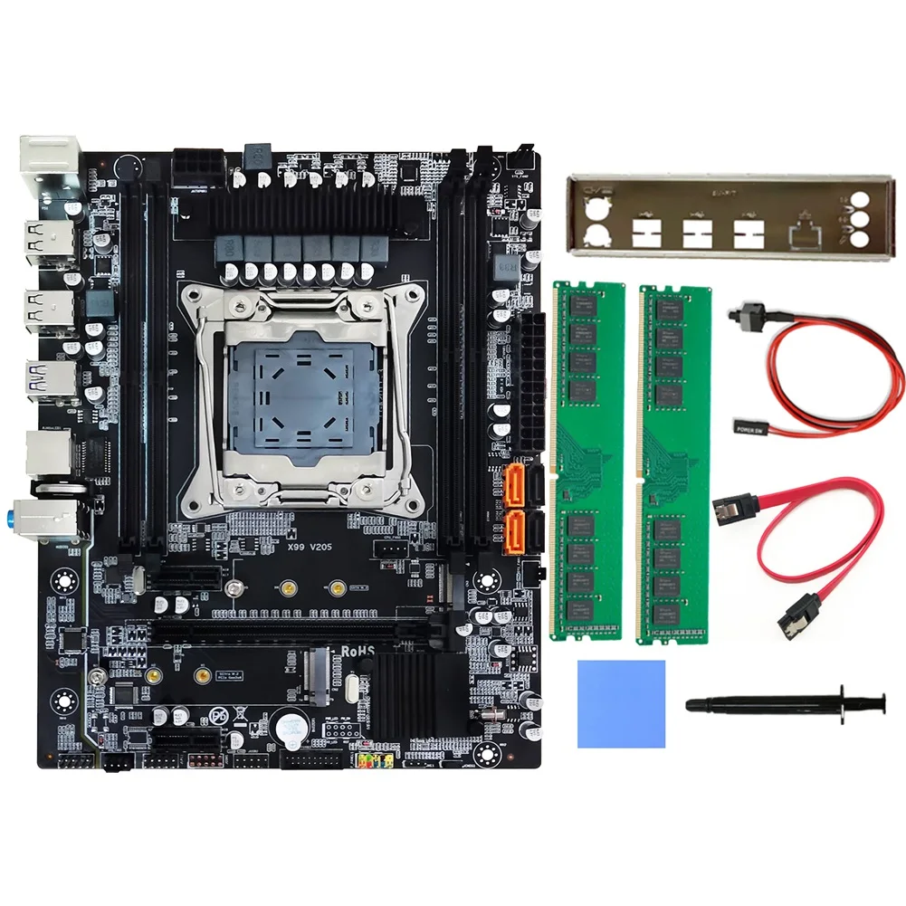 

X99 Motherboard+2XDDR4 4GB 2133Mhz Ram+Baffle+SATA Cable+Switch Cable LGA2011-3 for E5-2678 V3 E5 2676 V3 E5 2696 V3 CPU