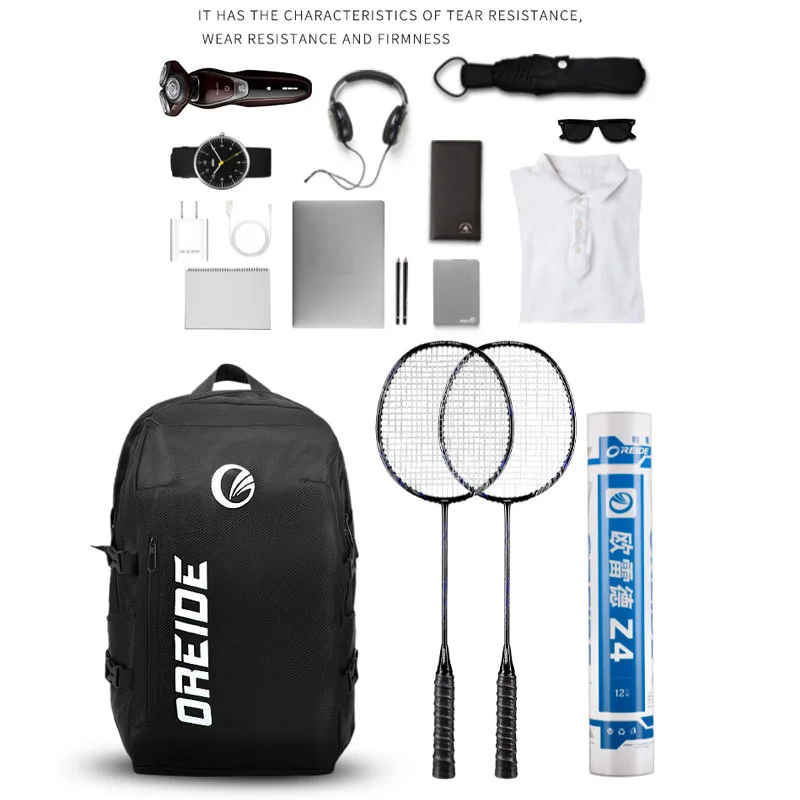 Portable OREIDE Badminton Bag Men Black Polyester Tennis Backpack Cycling Fitness Travel Sports Backpack Squash Padel Tennis Bag