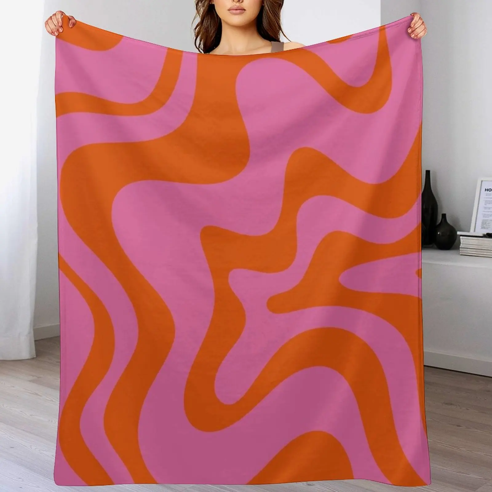 Одеяло в стиле ретро с жидким вихревым абстрактным узором ярко-розовое и