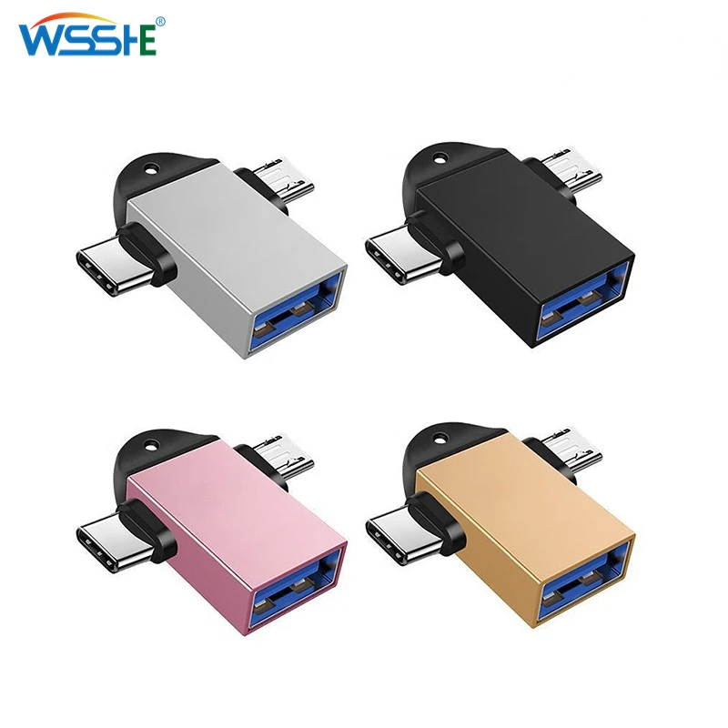 

2 In 1 OTG Adapter, USB 3.0 Female To Micro USB Male and USB C Male Connector Aluminum Alloy On The Go Converter