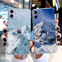 snow mountain painting clear phone case for iphone 7 8 plus se 2020 12 13 mini 11 pro max x xr xs max soft transparent cover