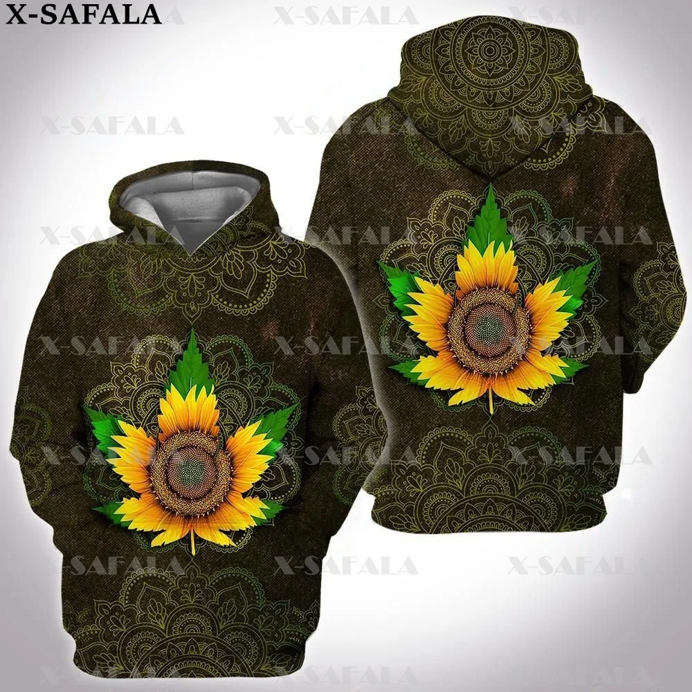 

Толстовка с капюшоном на молнии для мужчин и женщин, коптильня, Подсолнух, мандала, любовь, марихуана, листья, 3D принт, пуловер, Свитшот