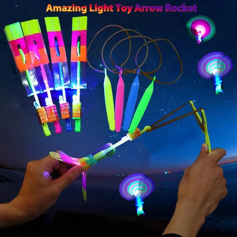 

10/5/3/1pcs Funny Light Toy Arrow Helicopter Rotating LED Flying Toys Fun Gift Rubber Band Catapult for Kids Glow Party Supplies